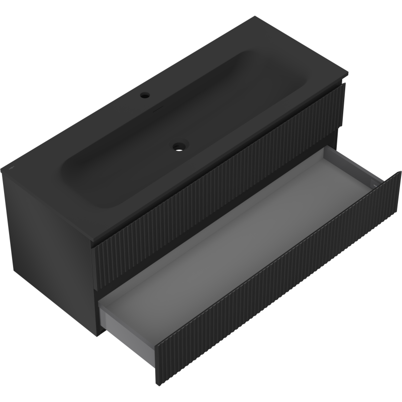 Mexen Rivel meuble de salle de bain 120 cm avec lavabo Vela, 2 tiroirs, rainuré, noir mat - 91A20-12047-2-BFF71-W23M71