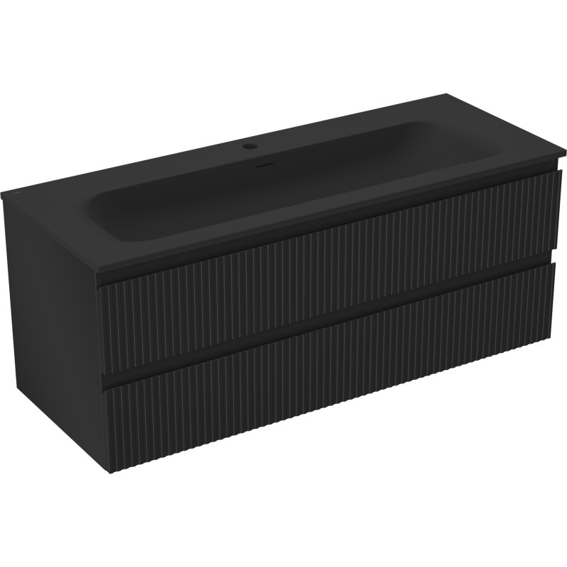 Mexen Rivel armoire de salle de bain 120 cm avec lavabo Vela, 2 tiroirs, cannelée, noir mat - 91A20-12047-2-BFF71-W23M71