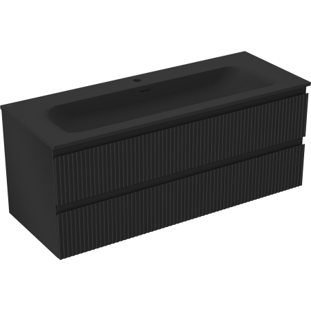 Mexen Rivel meuble de salle de bains 120 cm avec lavabo Vela, 2 tiroirs, rainuré, noir mat - 91A20-12047-2-BFF71-W23M71