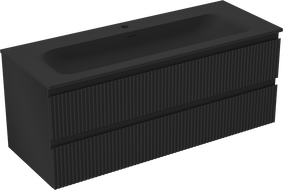 Mexen Rivel meuble de salle de bains 120 cm avec lavabo Vela, 2 tiroirs, rainuré, noir mat - 91A20-12047-2-BFF71-W23M71