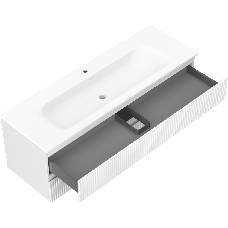 Mexen Rivel armoire de salle de bain 140 cm avec lavabo Vela, 2 tiroirs, rainurée, blanc mat - 91A20-14047-2-BFF01-W23M01