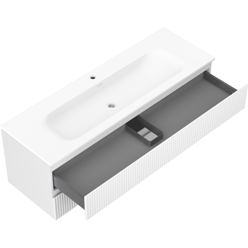 Mexen Rivel meuble de salle de bain 140 cm avec lavabo Vela, 2 tiroirs, rainuré, blanc mat - 91A20-14047-2-BFF01-W23M01