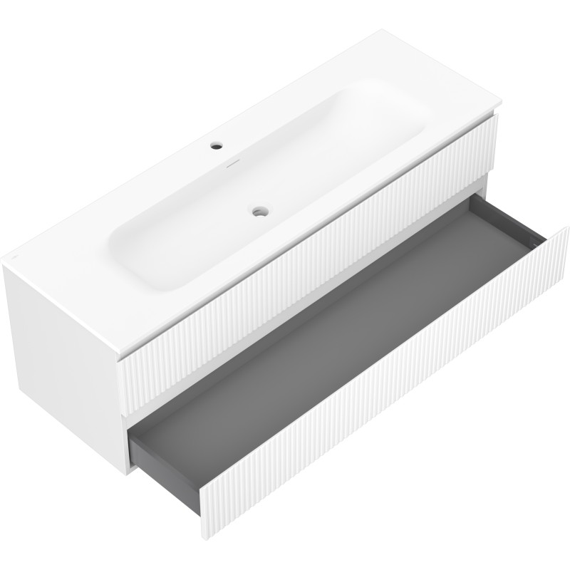 Mexen Rivel armoire de salle de bain 140 cm avec lavabo Vela, 2 tiroirs, rainurée, blanc mat - 91A20-14047-2-BFF01-W23M01