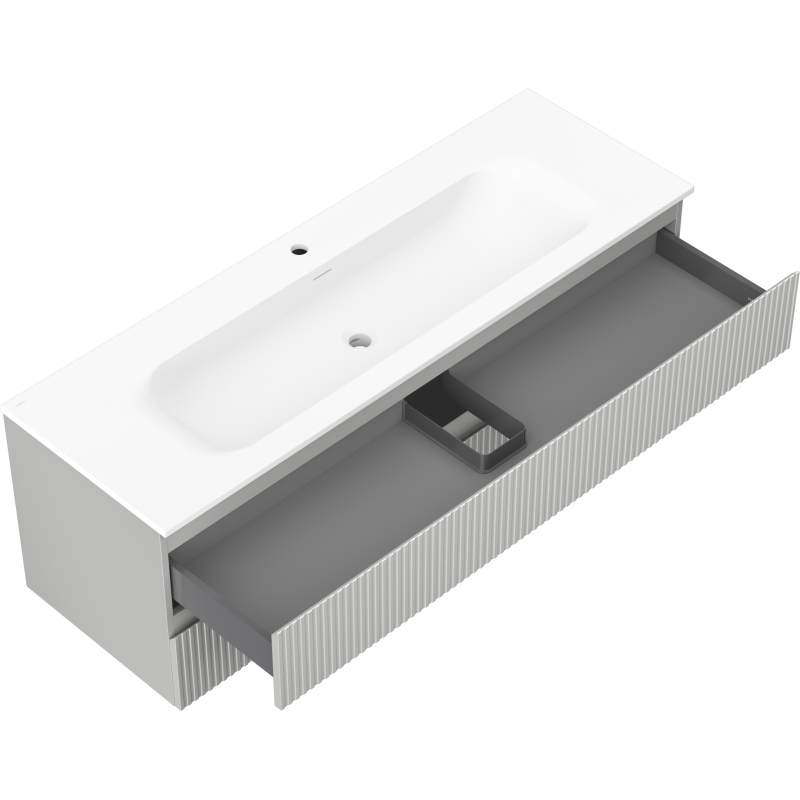 Mexen Rivel armoire de salle de bain 140 cm avec lavabo Vela, 2 tiroirs, cannelée, gris mat/blanc mat -