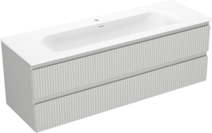 Mexen Rivel armoire de salle de bain 140 cm avec lavabo Vela, 2 tiroirs, cannelée, gris mat/blanc mat -