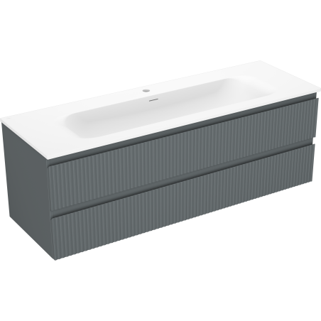 Mexen Rivel meuble de salle de bain 140 cm avec lavabo Vela, 2 tiroirs, rainuré, graphite mat/blanc mat -