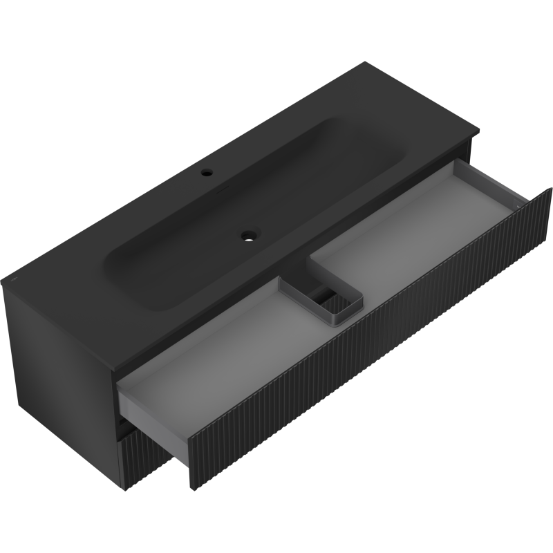 Mexen Rivel meuble de salle de bain 140 cm avec lavabo Vela, 2 tiroirs, rainuré, noir mat - 91A20-14047-2-BFF71-W23M71