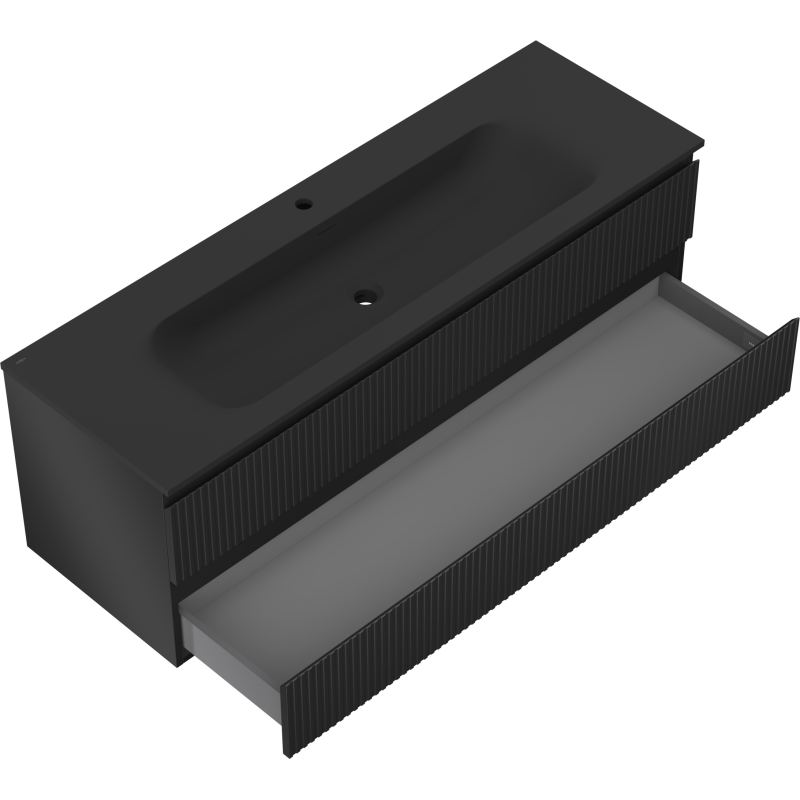 Mexen Rivel meuble de salle de bain 140 cm avec lavabo Vela, 2 tiroirs, rainuré, noir mat - 91A20-14047-2-BFF71-W23M71