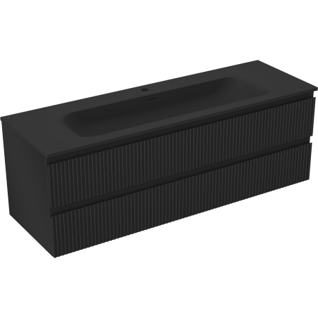 Mexen Rivel meuble de salle de bain 140 cm avec lavabo Vela, 2 tiroirs, rainuré, noir mat - 91A20-14047-2-BFF71-W23M71
