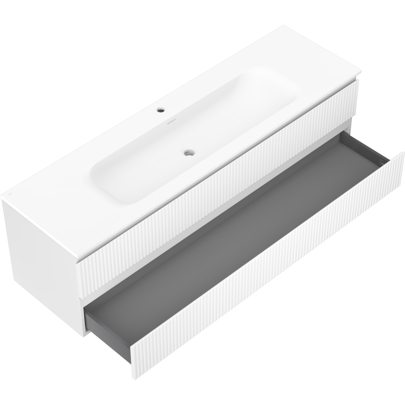 Mexen Rivel meuble de salle de bain 160 cm avec lavabo Vela, 2 tiroirs, rainuré, blanc mat - 91A20-16047-2-BFF01-W23M01