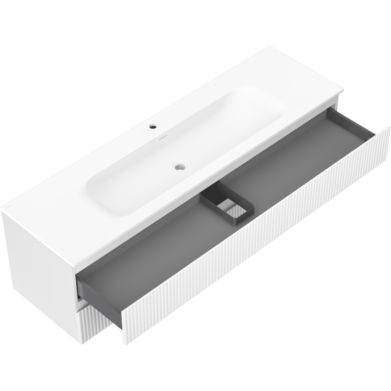 Mexen Rivel meuble de salle de bain 160 cm avec lavabo Vela, 2 tiroirs, rainuré, blanc mat - 91A20-16047-2-BFF01-W23M01