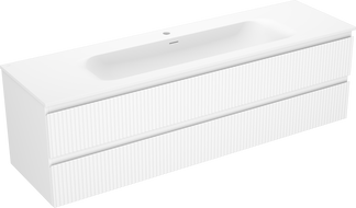 Mexen Rivel meuble de salle de bain 160 cm avec lavabo Vela, 2 tiroirs, rainuré, blanc mat - 91A20-16047-2-BFF01-W23M01
