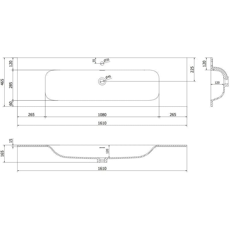 Mexen Rivel meuble de salle de bain 160 cm avec lavabo Vela, 2 tiroirs, rainuré, blanc mat - 91A20-16047-2-BFF01-W23M01