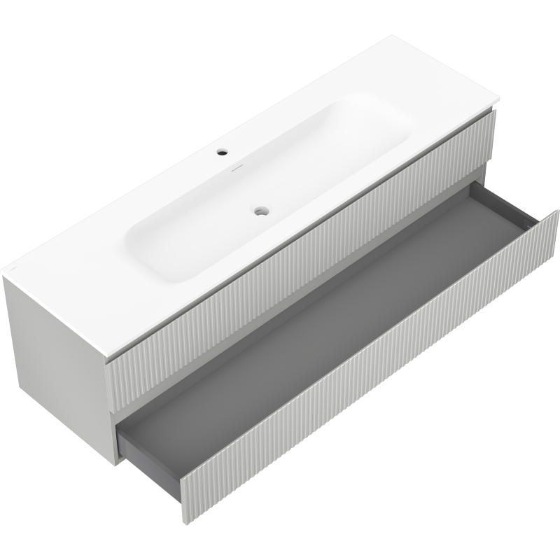 Mexen Rivel armoire de salle de bain 160 cm avec lavabo Vela, 2 tiroirs, rainurée, gris mat/blanc mat -