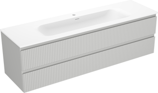 Mexen Rivel armoire de salle de bain 160 cm avec lavabo Vela, 2 tiroirs, rainurée, gris mat/blanc mat -