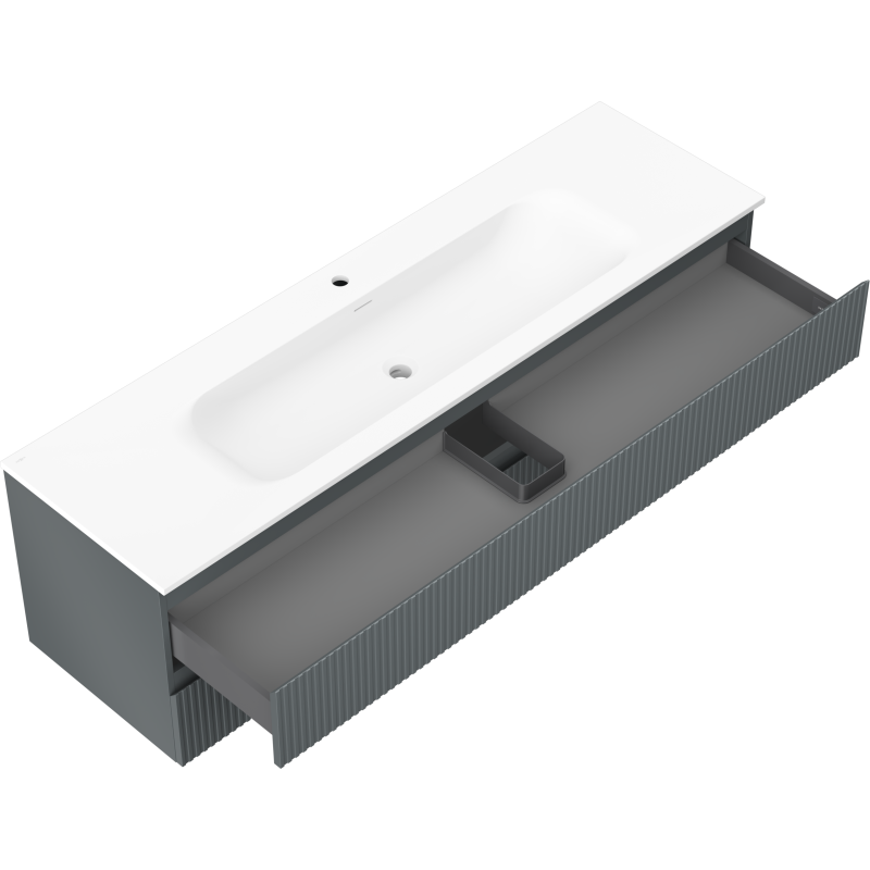 Mexen Rivel Meuble de salle de bain 160 cm avec lavabo Vela, 2 tiroirs, rainuré, graphite mat/blanc mat -
