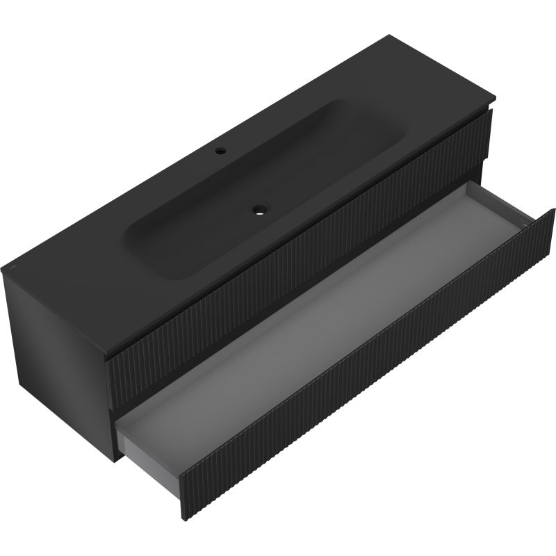 Mexen Rivel meuble de salle de bain 160 cm avec lavabo Vela, 2 tiroirs, rainuré, noir mat - 91A20-16047-2-BFF71-W23M71
