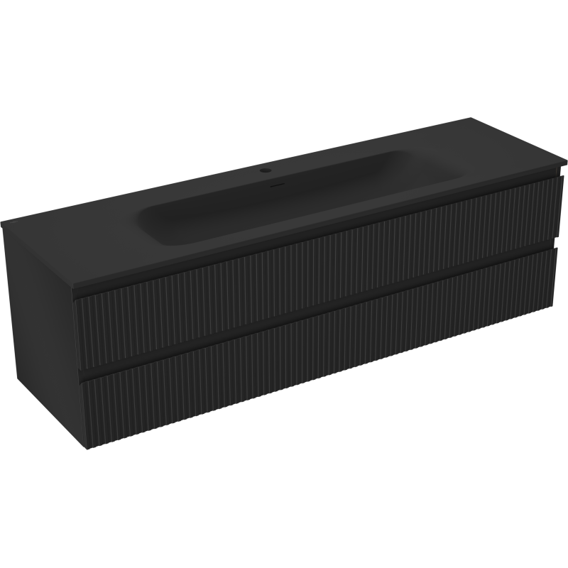 Mexen Rivel meuble de salle de bain 160 cm avec lavabo Vela, 2 tiroirs, rainuré, noir mat - 91A20-16047-2-BFF71-W23M71