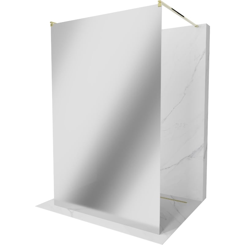 Mexen Kioto paroi de douche autoportante 100 x 200 cm, miroir 8 mm, dorée - 800-100-002-50-50