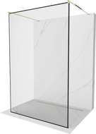 Mexen Kioto paroi de douche autoportante 130 x 200 cm, cadre noir 8 mm, or - 800-130-002-50-70
