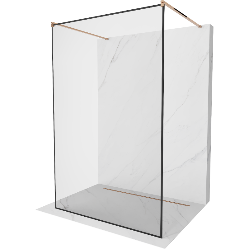 Mexen Kioto paroi de douche autoportante 130 x 200 cm, cadre noir 8 mm, or rose - 800-130-002-60-70