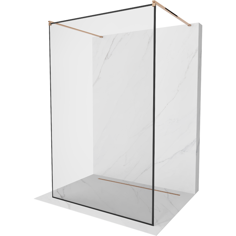 Mexen Kioto paroi de douche autoportante 140 x 200 cm, transparent/Design noir 8 mm, Or rose - 800-140-002-60-70