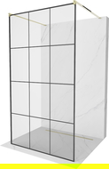 Mexen Kioto paroi de douche autoportante 100 x 200 cm, transparent/Design noir 8 mm, Or - 800-100-002-50-77