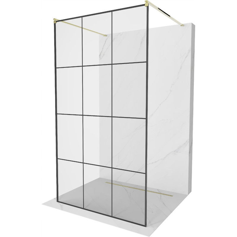Mexen Kioto paroi de douche autoportante 120 x 200 cm, transparent/Design noir 8 mm, Or - 800-120-002-50-77