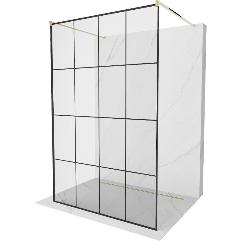 Mexen Kioto paroi de douche autoportante 130 x 200 cm, transparent/Design noir 8 mm, Or - 800-130-002-50-77