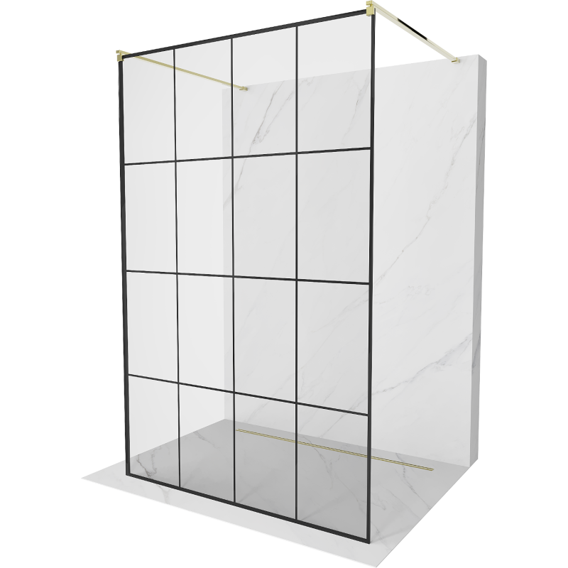 Paroi de douche autoportante Mexen Kioto 130 x 200 cm, grille noire 8 mm, dorée - 800-130-002-50-77