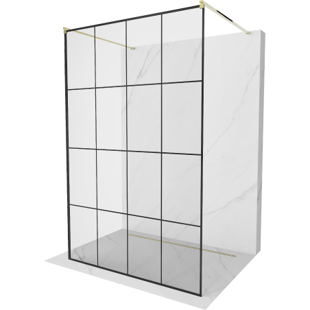 Paroi de douche autoportante Mexen Kioto 130 x 200 cm, grille noire 8 mm, dorée - 800-130-002-50-77