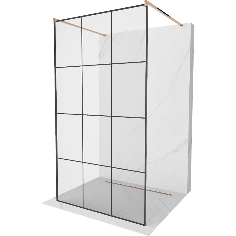 Mexen Kioto cloison de douche autoportante 100 x 200 cm, grille noire 8 mm, or rose - 800-100-002-60-77