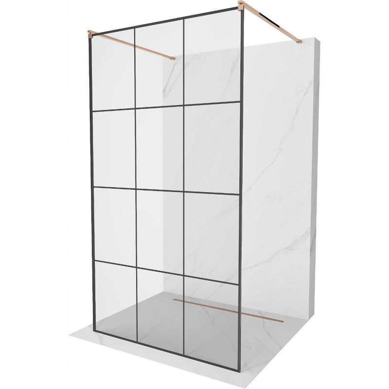 Mexen Kioto paroi de douche autoportante 110 x 200 cm, transparent/Design noir 8 mm, Or rose - 800-110-002-60-77