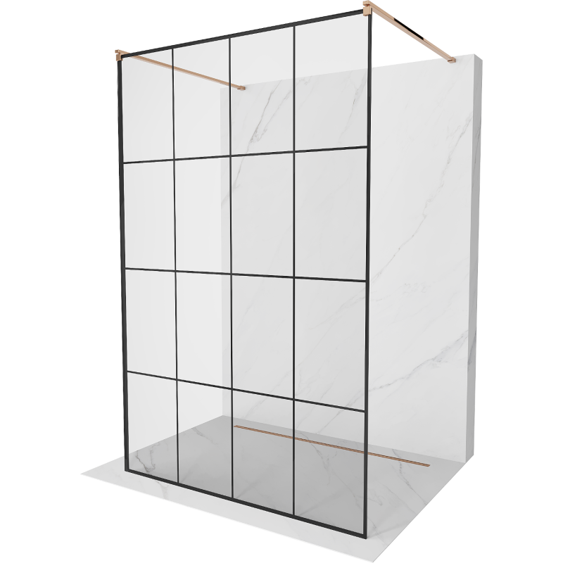 Mexen Kioto paroi de douche autoportante 130 x 200 cm, grille noire 8 mm, or rose - 800-130-002-60-77
