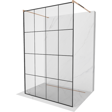 Mexen Kioto paroi de douche autoportante 130 x 200 cm, grille noire 8 mm, or rose - 800-130-002-60-77