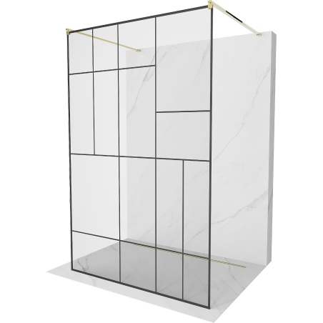 Mexen Kioto paroi de douche autoportante 130 x 200 cm, motif noir 8 mm, dorée - 800-130-002-50-78
