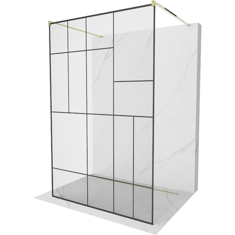 Mexen Kioto paroi de douche autoportante 140 x 200 cm, motif noir 8 mm, doré - 800-140-002-50-78