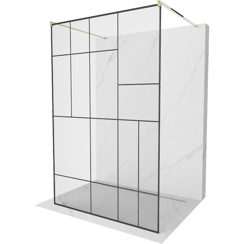 Mexen Kioto paroi de douche autoportante 140 x 200 cm, transparent/Design noir 8 mm, Or - 800-140-002-50-78