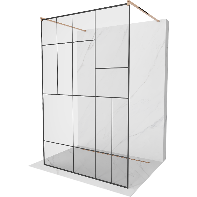 Mexen Kioto paroi de douche autoportante 110 x 200 cm, motif noir 8 mm, or rose - 800-110-002-60-78