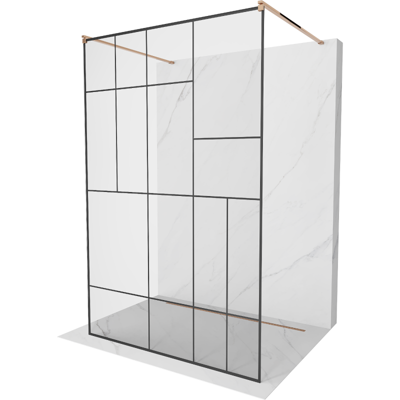 Mexen Kioto paroi de douche autoportante 140 x 200 cm, motif noir 8 mm, or rose - 800-140-002-60-78