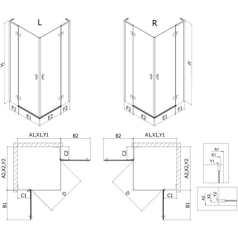 Mexen Mist-H L Duo cabine de douche pivotante 110 x 110 cm, transparent, noir - 8A5L-110L-110P-70-00