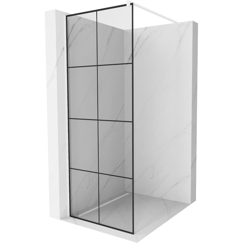 Mexen Kioto paroi de douche Walk-in 80 x 200 cm, grille noire 8 mm, blanc - 800-080-101-20-77