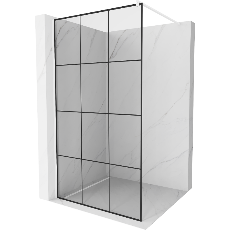 Mexen Kioto paroi de douche Walk-in 110 x 200 cm, grille noire 8 mm, blanc - 800-110-101-20-77