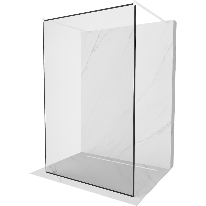 Mexen Kioto paroi de douche autoportante 130 x 200 cm, cadre noir 8 mm, blanc - 800-130-002-20-70