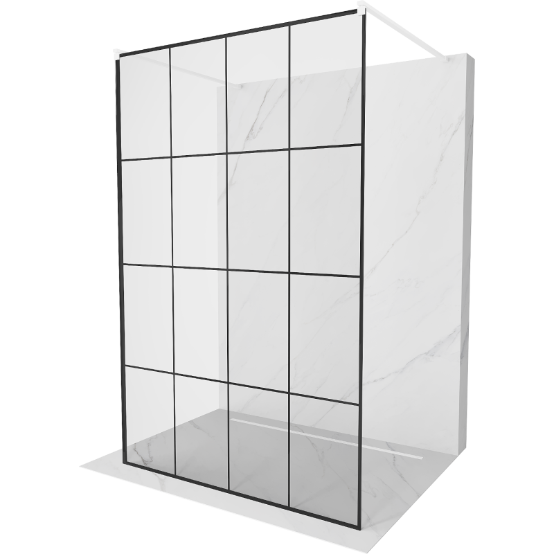 Mexen Kioto paroi de douche autoportante 140 x 200 cm, grille noire 8 mm, blanc - 800-140-002-20-77