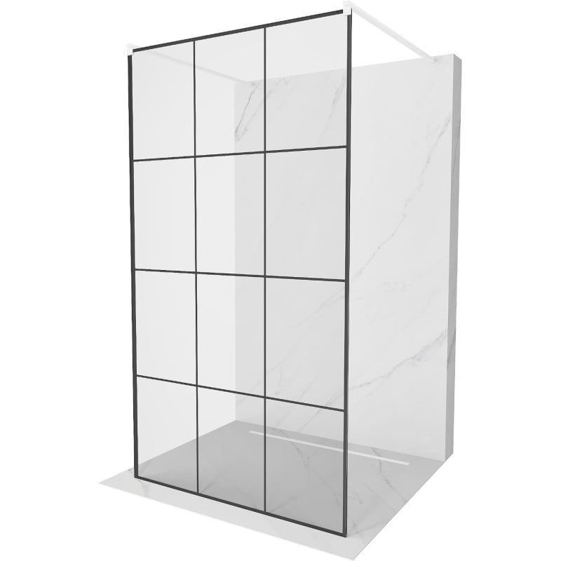 Mexen Kioto paroi de douche autoportante 120 x 200 cm, grille noire 8 mm, blanc - 800-120-002-20-77