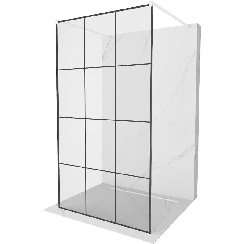 Mexen Kioto paroi de douche autoportante 120 x 200 cm, transparent/Design noir 8 mm, Blanc - 800-120-002-20-77