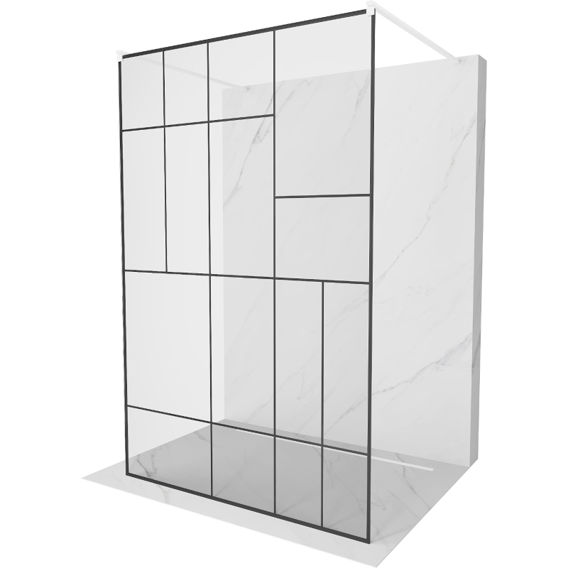 Mexen Kioto paroi de douche autoportante 130 x 200 cm, motif noir 8 mm, blanc - 800-130-002-20-78