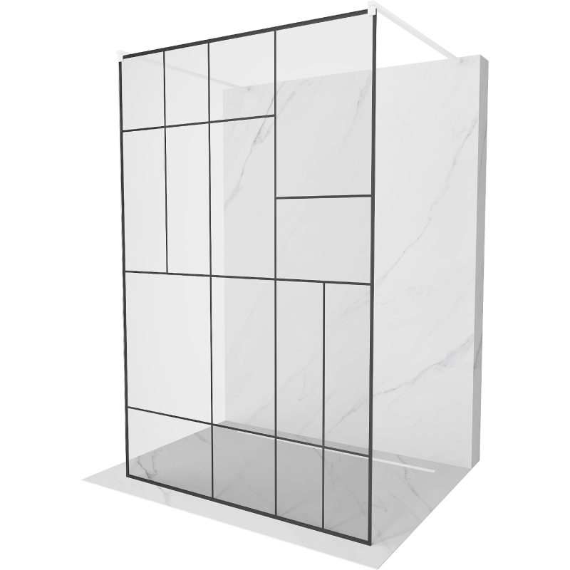 Mexen Kioto paroi de douche autoportante 140 x 200 cm, motif noir 8 mm, blanc - 800-140-002-20-78
