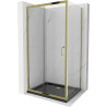 Mexen Apia cabine de douche coulissante 110 x 100 cm, transparent, dorée + receveur de douche Flat, noir